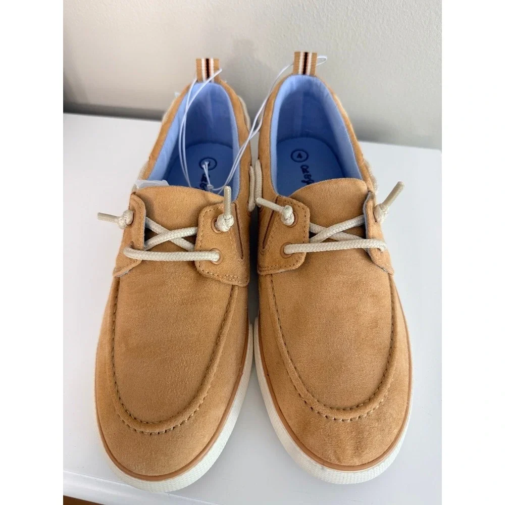 Cat & Jack Boat Shoes Boys Size 4 Tan Brown Faux Suede Loafers NWT
